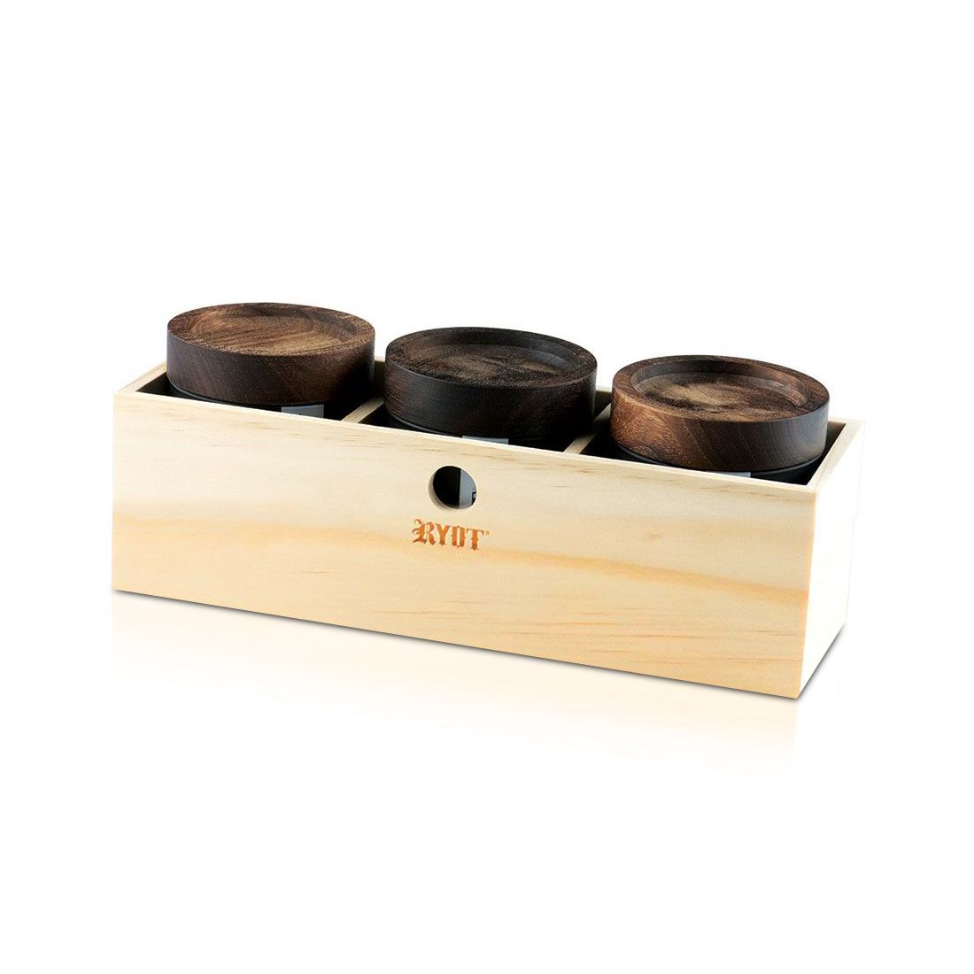 RYOT - 3 Glass and Walnut Storage Jars and Box