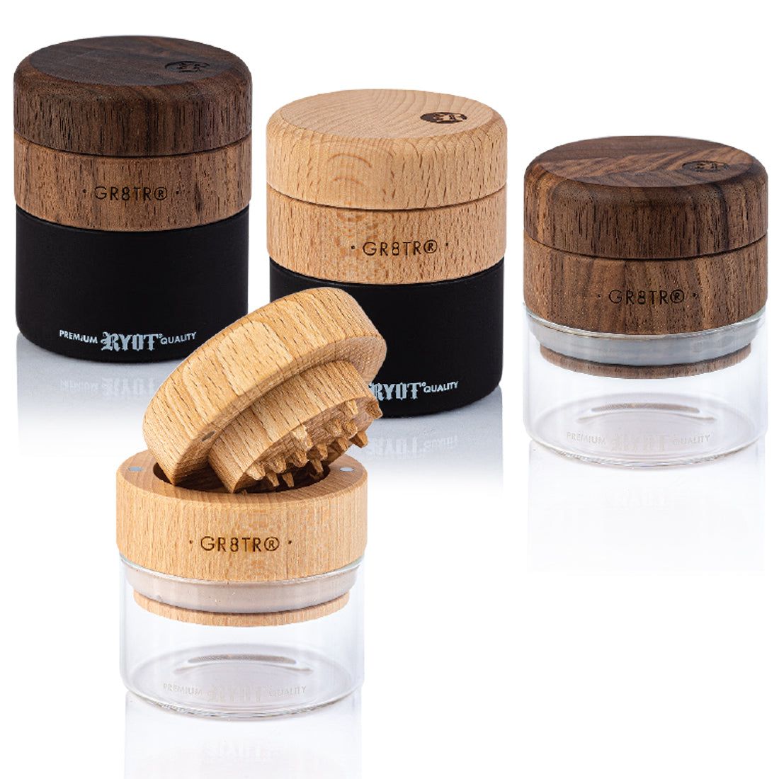 RYOT - Wood GR8TR Grinder with Jar Body - Beech and Black