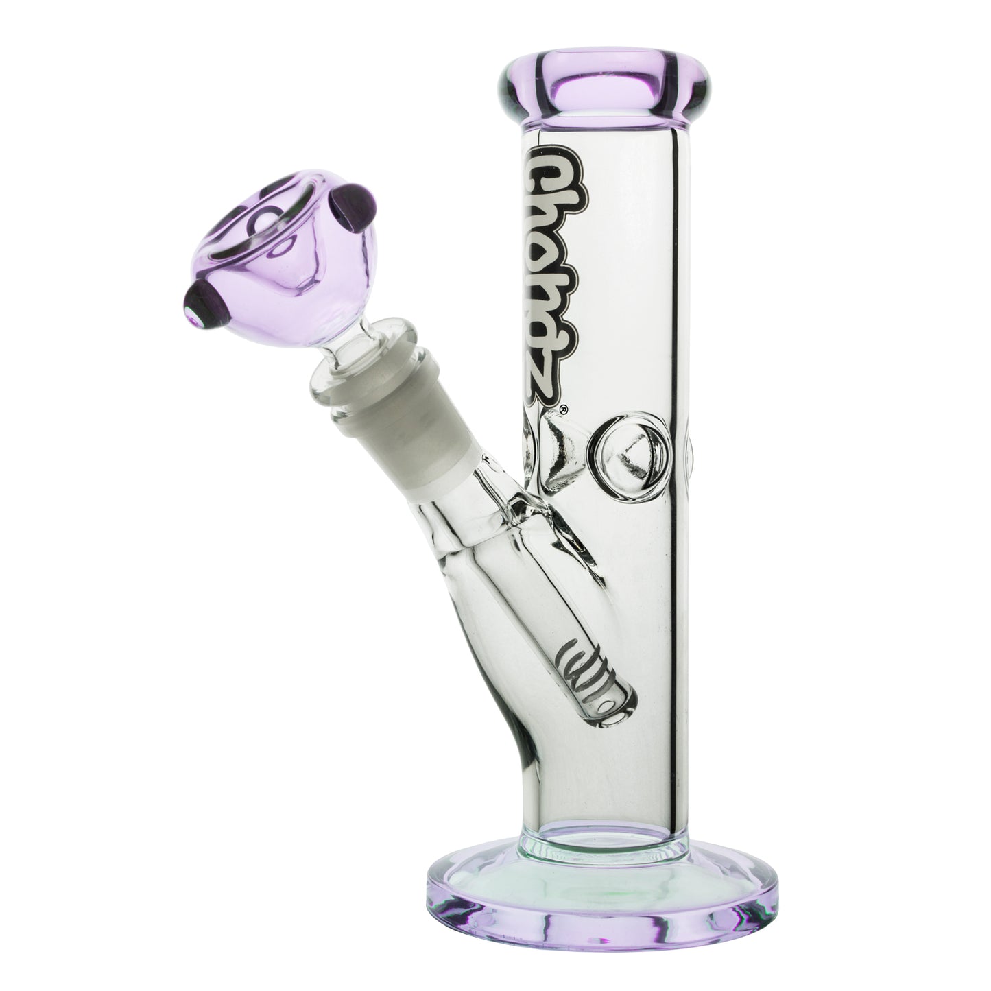 Chongz - Glass Waterpipe, “F*ck Button” ,20cm, Ice Pinch with Purple Accents