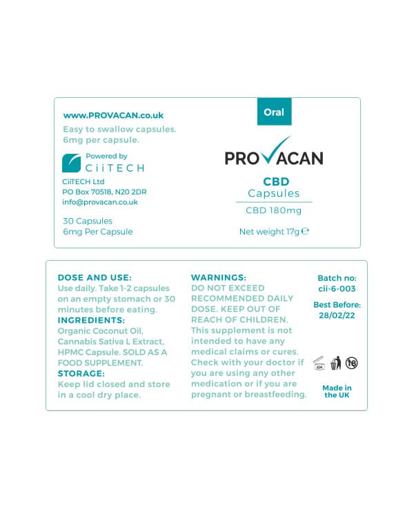 Provacan - CBD Capsules, 30ct, 180mg -> 2880mg