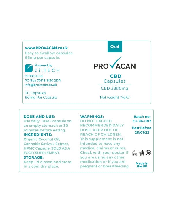 Provacan - CBD Capsules, 30ct, 180mg -> 2880mg