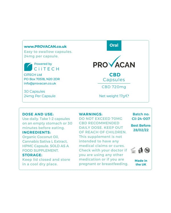 Provacan - CBD Capsules, 30ct, 180mg -> 2880mg