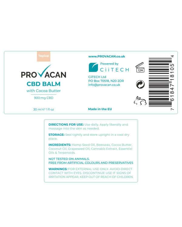 Provacan - CBD Balm with Cocoa Butter, 30mL, 300mg -> 900mg