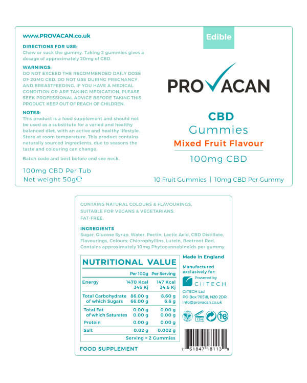 Provacan - CBD Fruit Gummies, 100mg -> 500mg