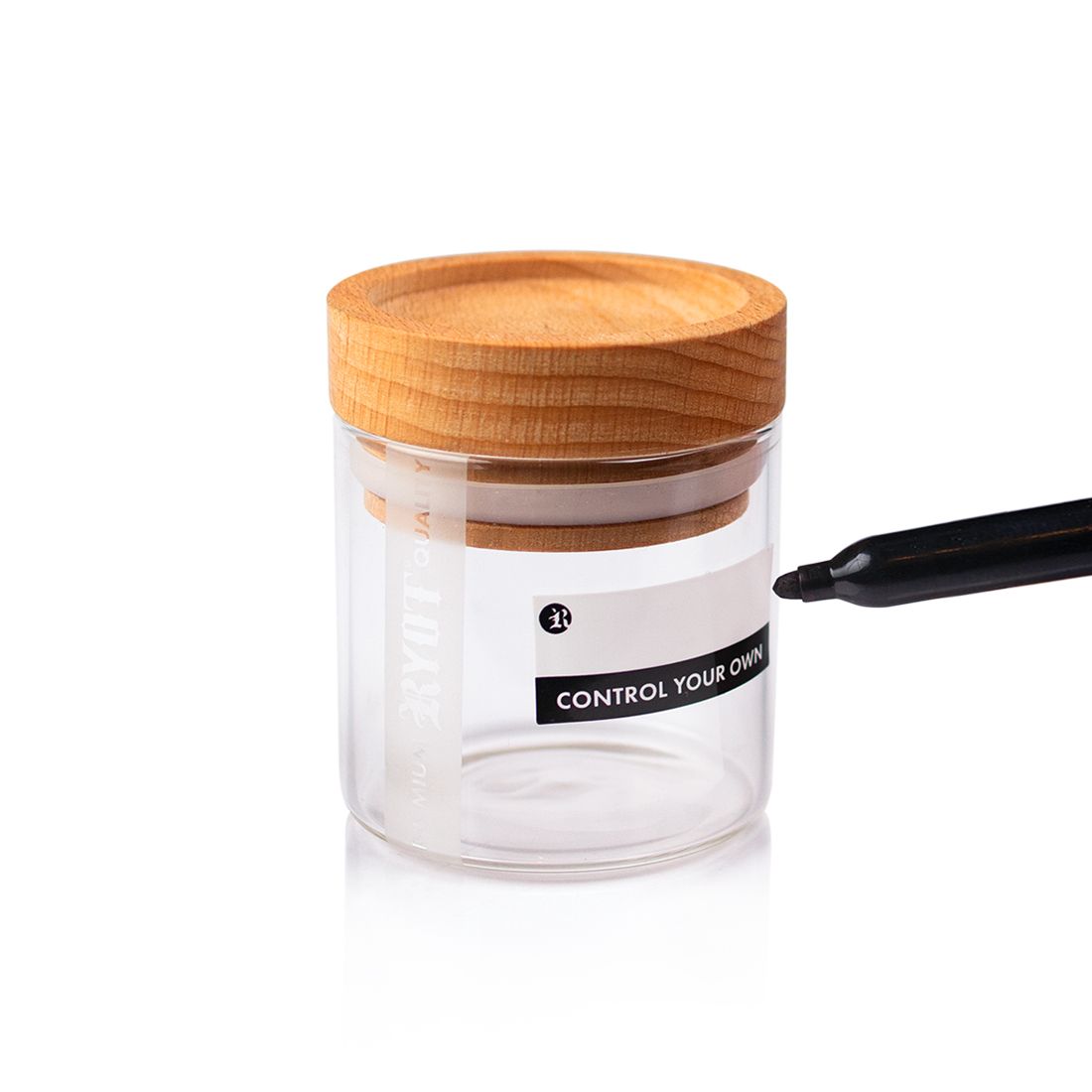 RYOT - 3 Glass and Beech Storage Jars and Box