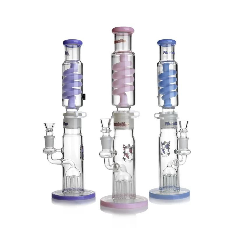 Phoenix Star - Waterpipe, Glass, 38cm Straight, 8 Tree Percolator with Freezable Coil
