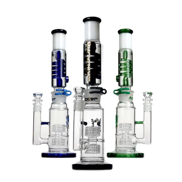 Phoenix Star - Waterpipe, Glass, 35cm Straight Double Matric Percolator with Freezable Coil