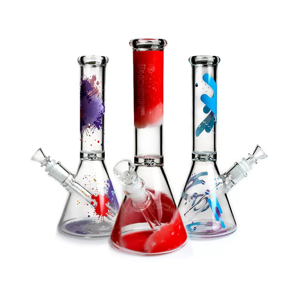 Phoenix Star - Waterpipe, Glass, 25cm Beaker, Spray Paint Design Ice Catcher