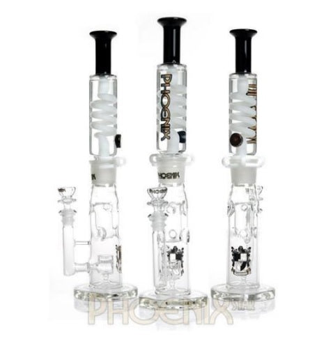 Phoenix Star - Waterpipe, Glass, 35cm Straight, Honeycomb Jet Percolator with Freezable Coil