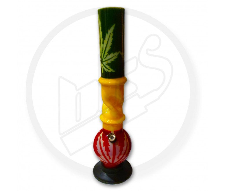 Waterpipe, Acrylic, Rasta Leaf, Ice Twist Bubbler - 40cm