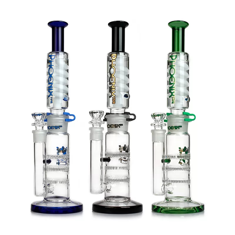 Phoenix Star - Waterpipe, Glass, 35cm Triple Honeycomb Percolator with Freezable Coil