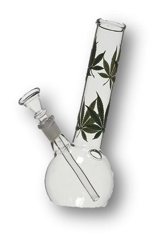 Glass Waterpipe, 22cm - Flat Bubble Leaner, Leaves