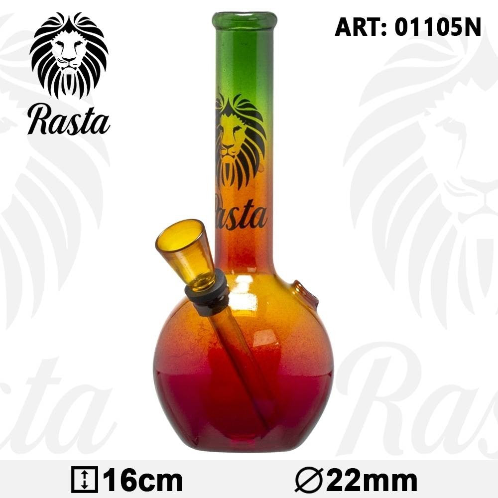 Glass Waterpipe - 16cm, Bubble, Rasta Lion