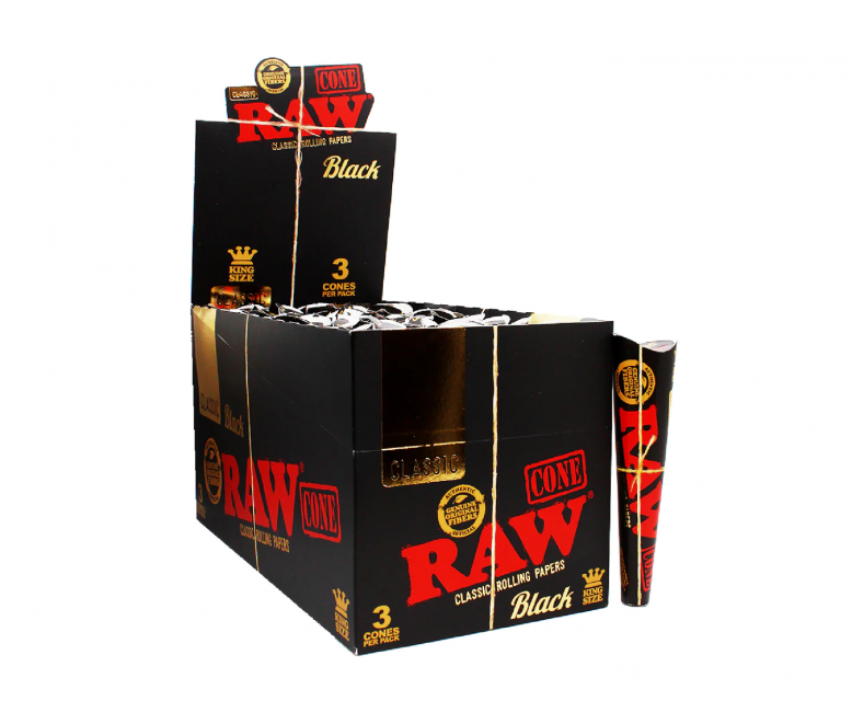 RAW - Black, King Size Cones, 3pk