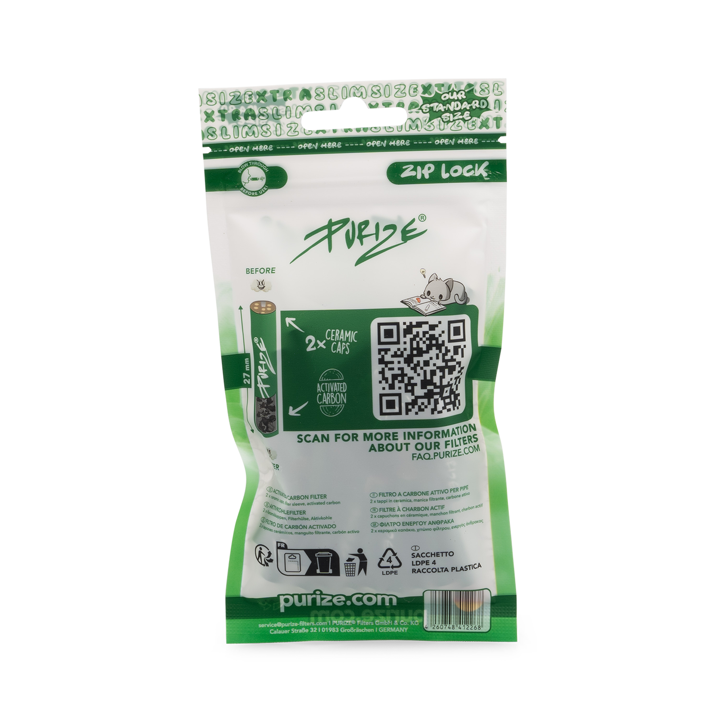 PURIZE -  Activated Carbon Filters, XTRA SLIM 6mm, Bag of 50