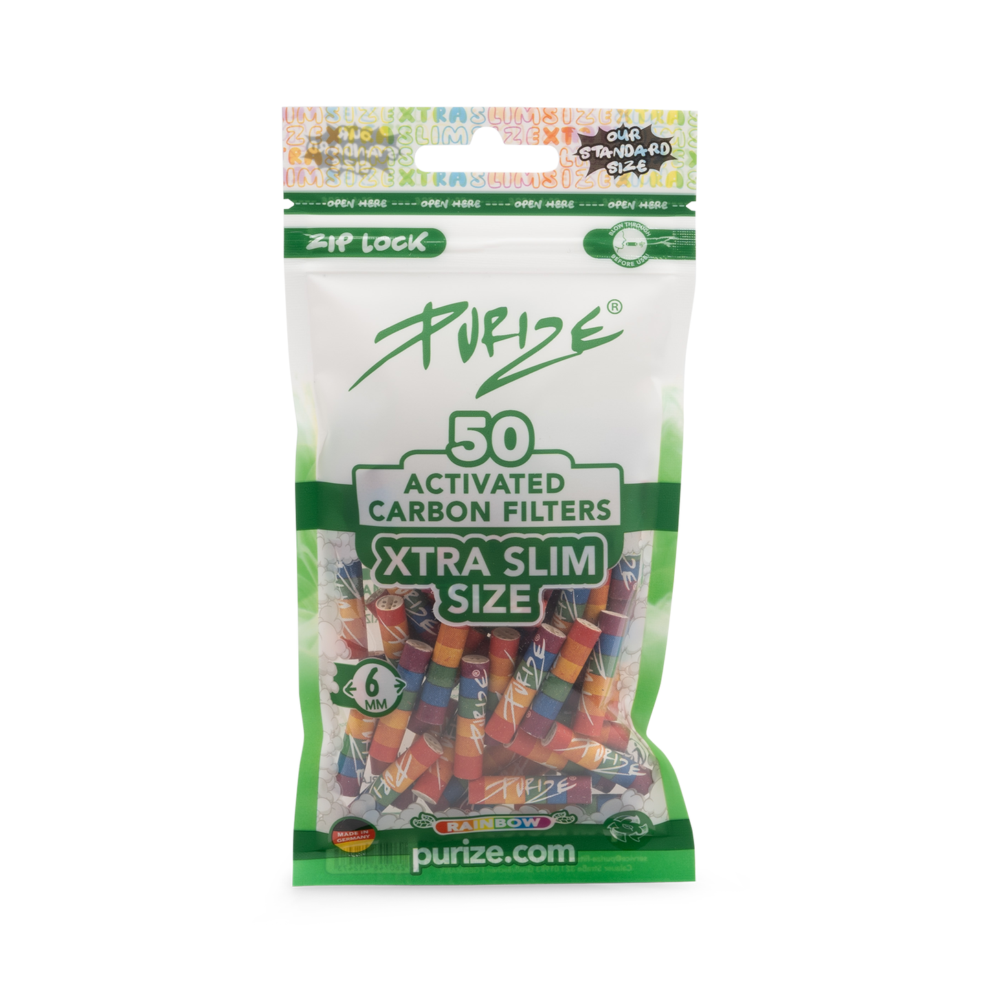 PURIZE -  Activated Carbon Filters, XTRA SLIM 6mm, Bag of 50