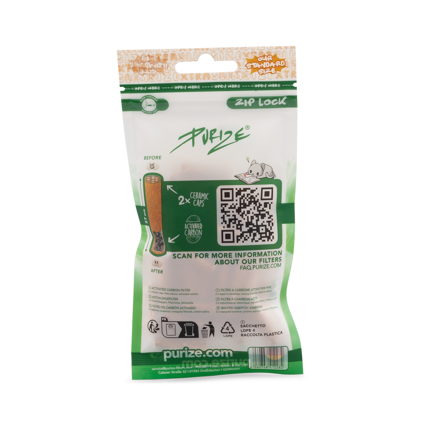 PURIZE -  Activated Carbon Filters, XTRA SLIM 6mm, Bag of 50