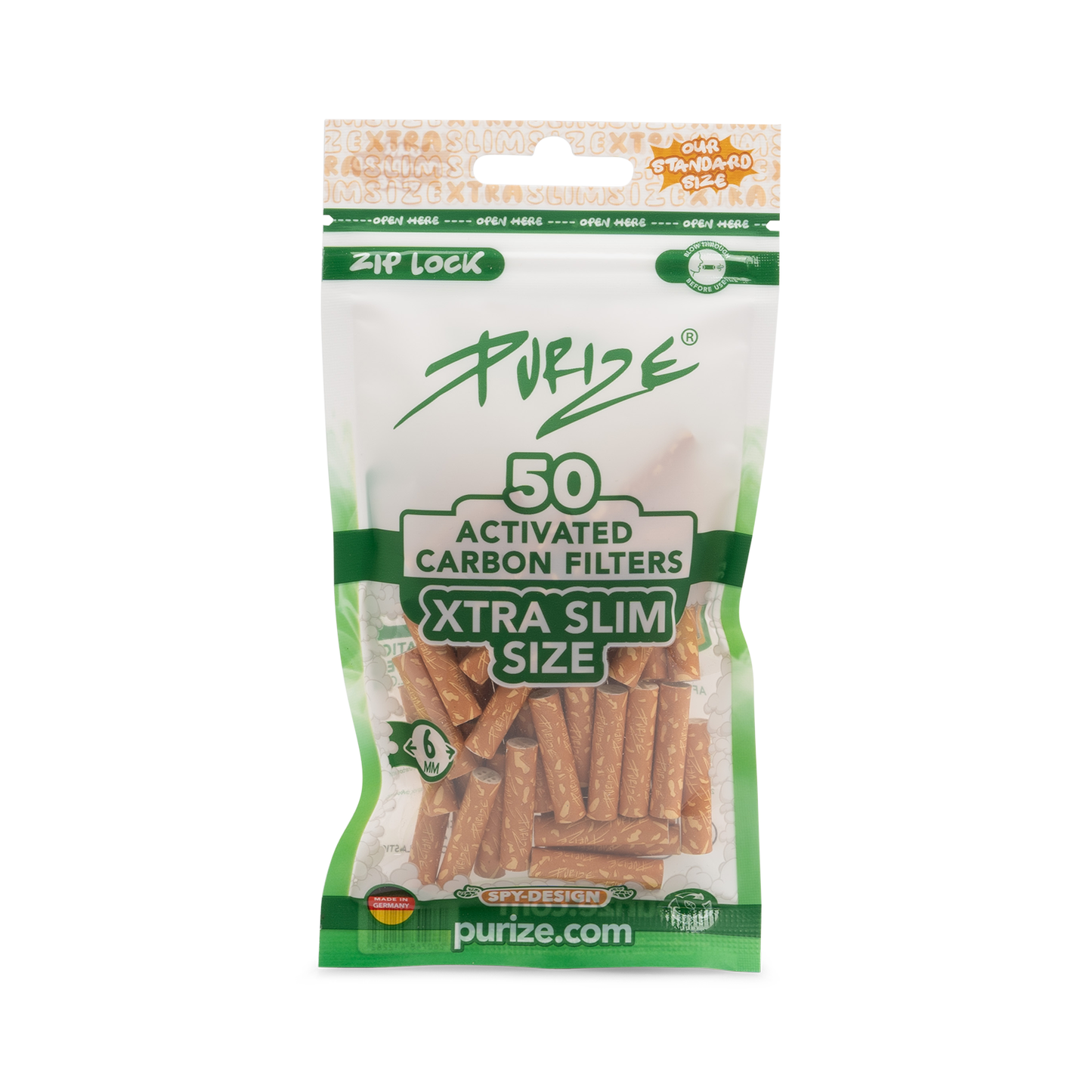 PURIZE -  Activated Carbon Filters, XTRA SLIM 6mm, Bag of 50