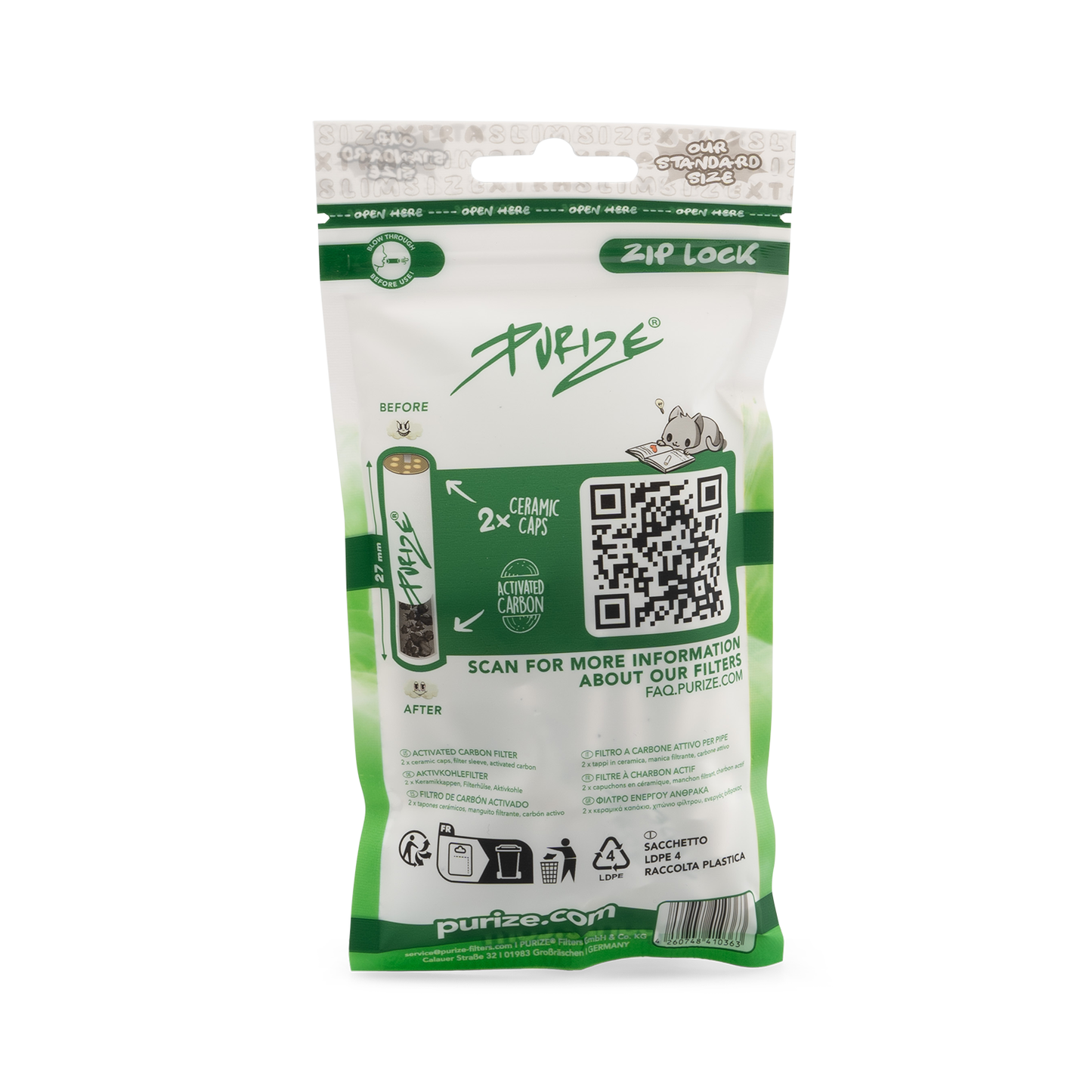 PURIZE -  Activated Carbon Filters, XTRA SLIM 6mm, Bag of 50