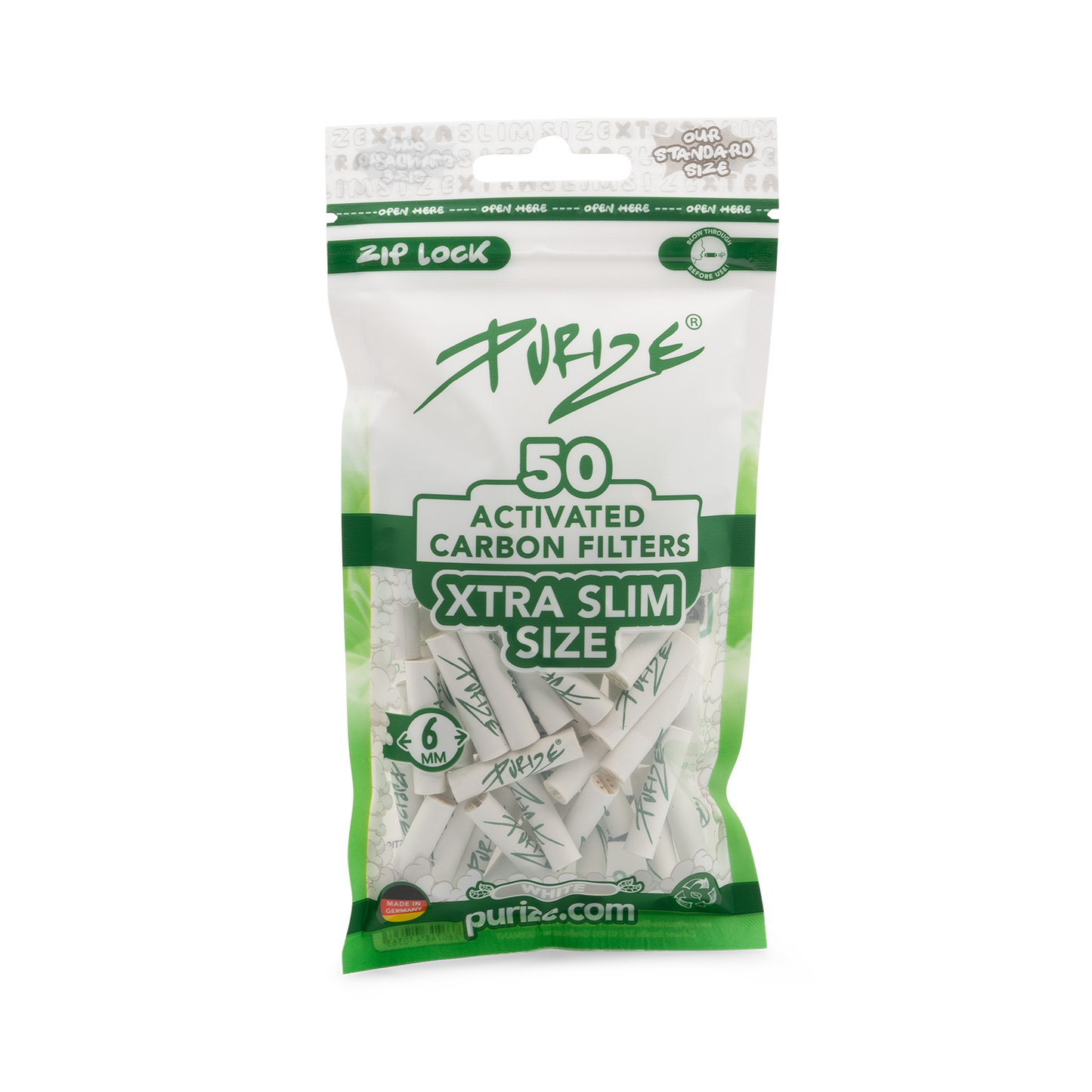 PURIZE -  Activated Carbon Filters, XTRA SLIM 6mm, Bag of 50