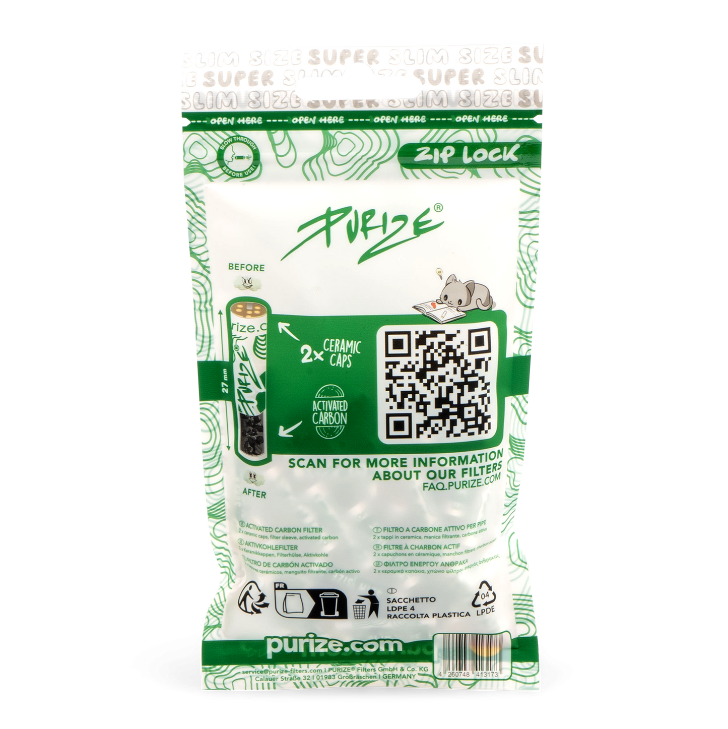 PURIZE -  Activated Carbon Filters, SUPER SLIM 5mm, Bag of 50