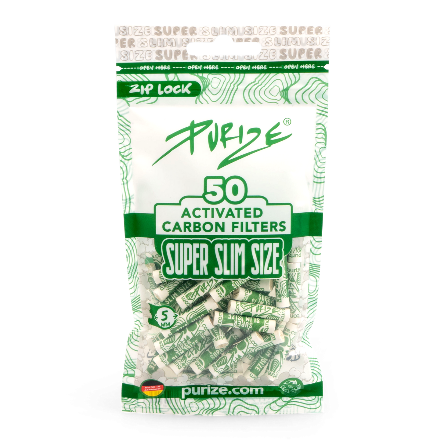 PURIZE -  Activated Carbon Filters, SUPER SLIM 5mm, Bag of 50