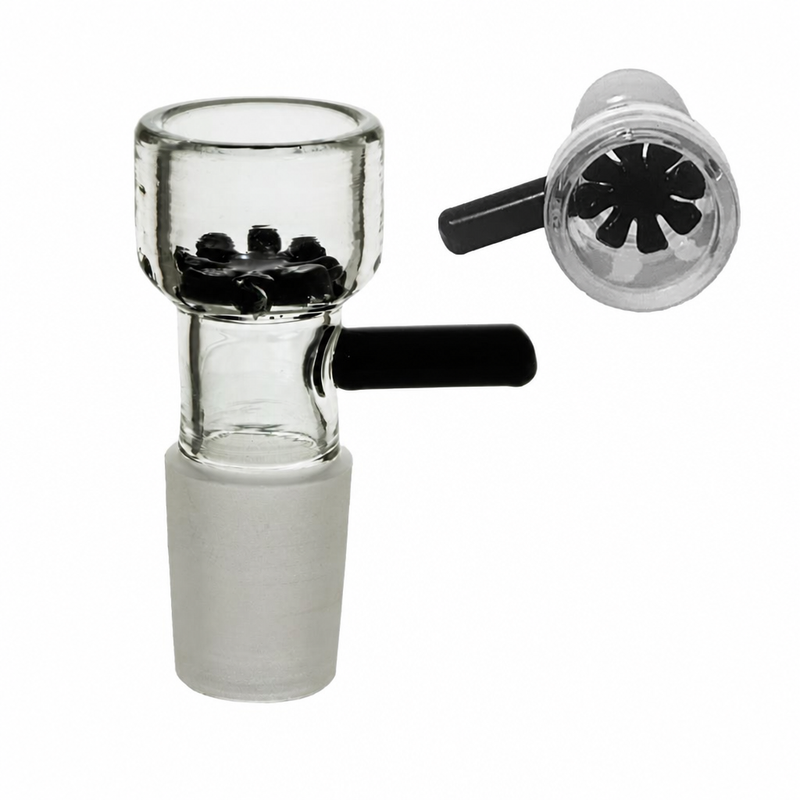 Flower Bowl - Glass, Cone, 14mm, Clear with Black Handle