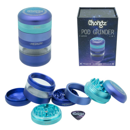 Chongz - 50mm, D-Lux, “POD” ,7 Part, Grinder, Blue & Purple