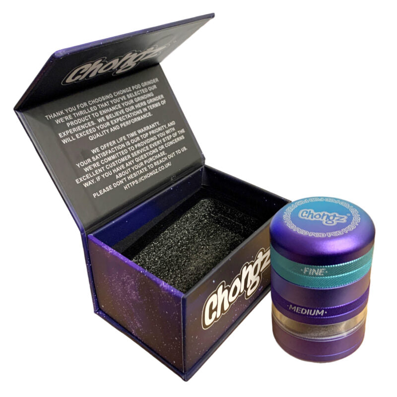 Chongz - 50mm, D-Lux, “POD” ,7 Part, Grinder, Blue & Purple