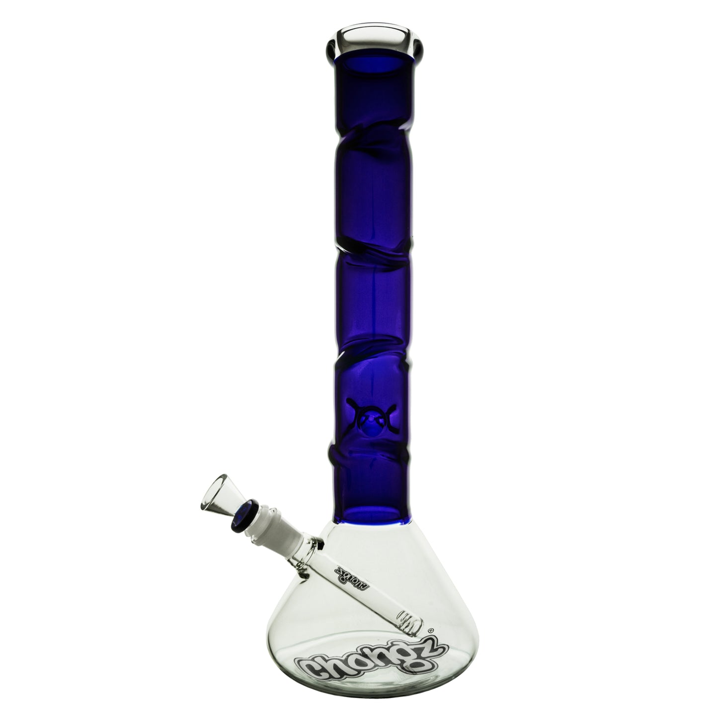 Chongz - Glass Waterpipe, 42cm, “Tracky Bots Tucked Socks” Blue w/ Ice Pinch