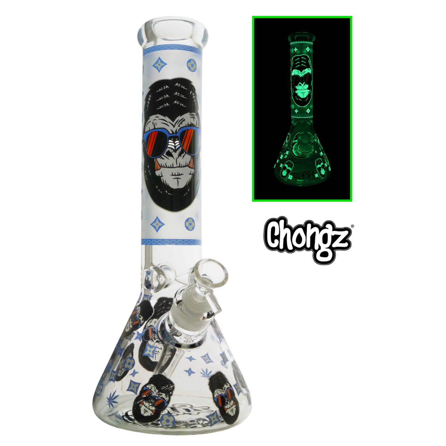 Chongz - Waterpipe, Glass, 33cm, Beaker w/ Ice Pinch, “Monkee Man”