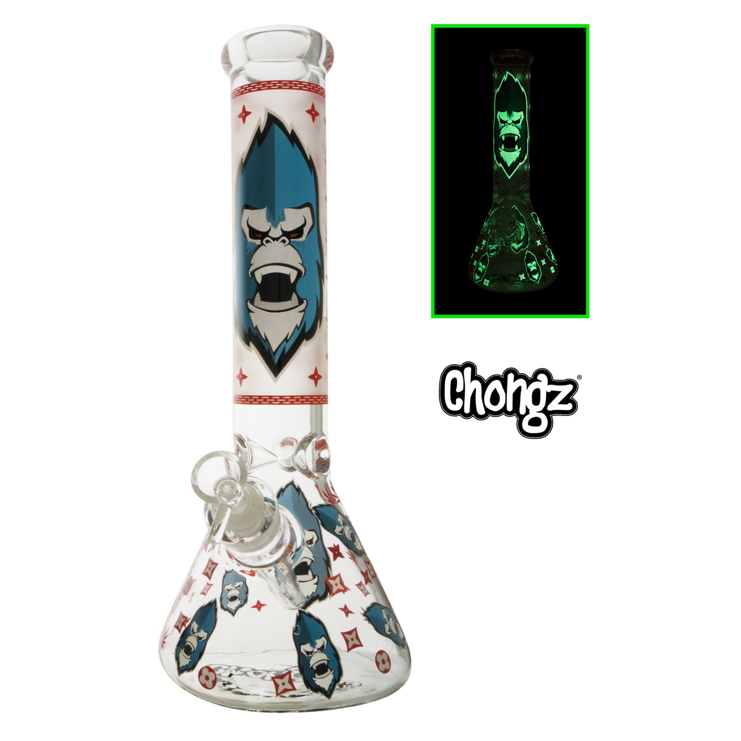 Chongz - Waterpipe, Glass, 33cm, Beaker w/ Ice Pinch, “Monkee Man”
