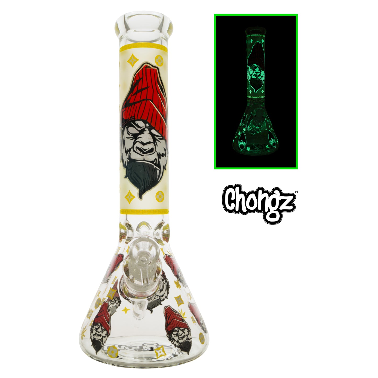 Chongz - Waterpipe, Glass, 33cm, Beaker w/ Ice Pinch, “Monkee Man”