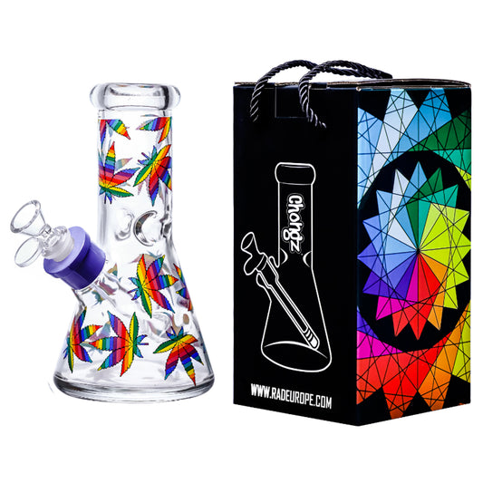 Chongz - Waterpipe, Glass, 20cm, Beaker w/ Ice Pinch, “Lovely Leaf”