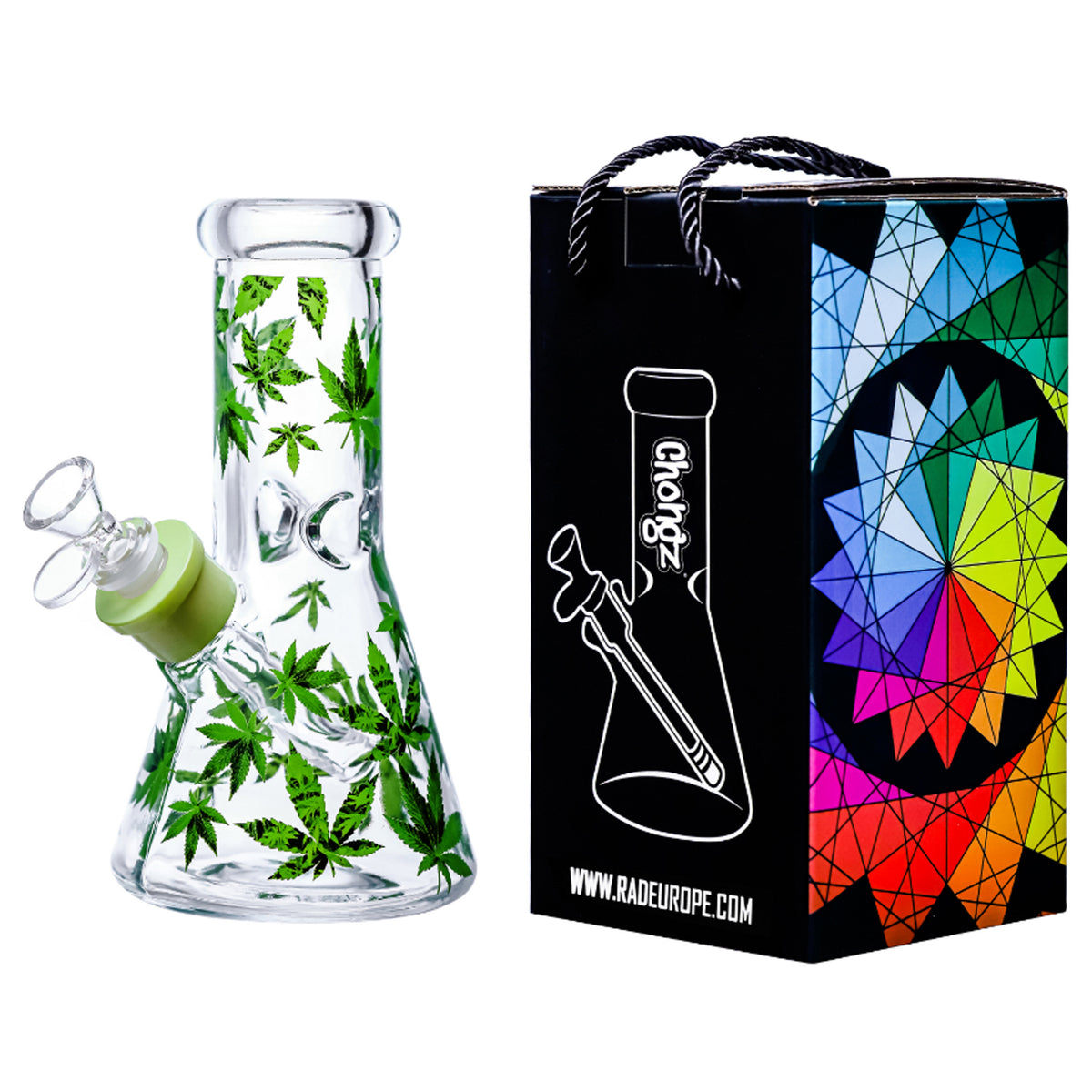 Chongz - Waterpipe, Glass, 20cm, Beaker w/ Ice Pinch, “Lovely Leaf”