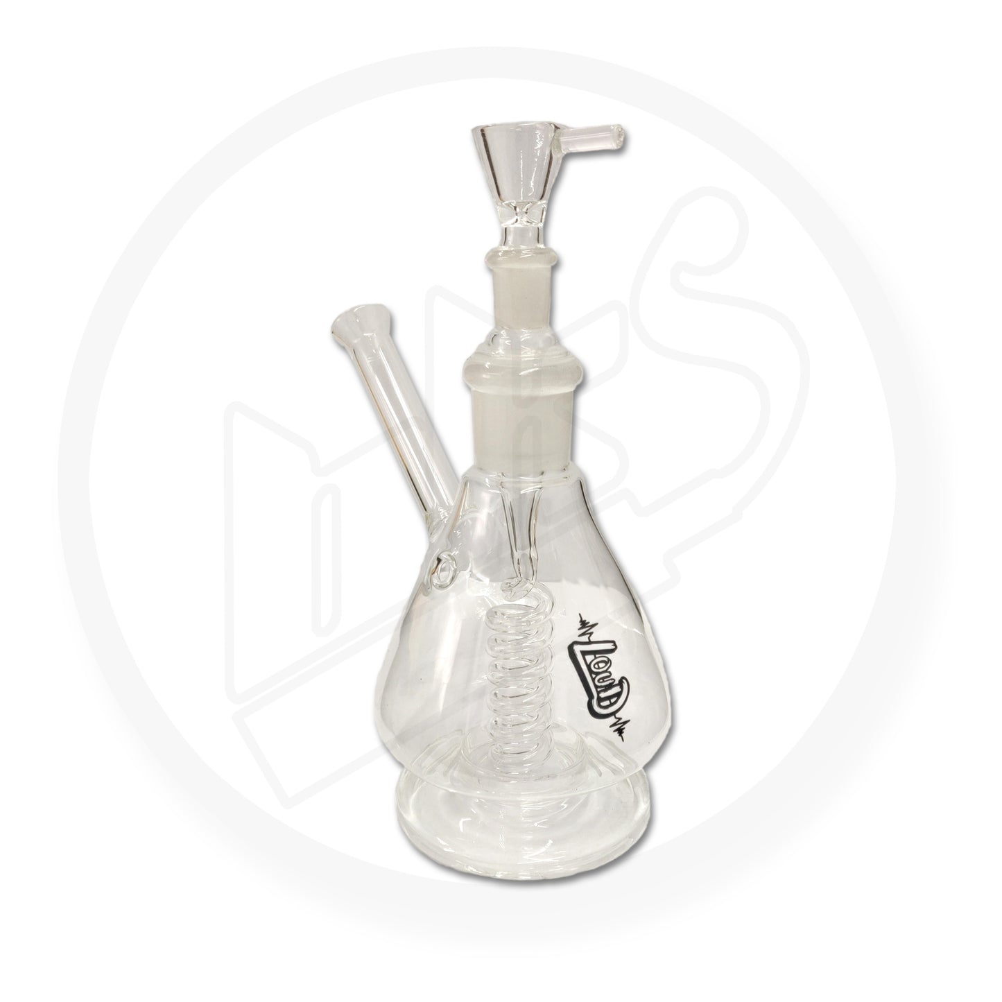 LOUD - Glass Waterpipe, 22cm, Flask Design with Spiral Downtube