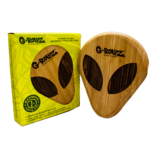 G.ROLLZ | G Rollz Bamboo ALIEN Wooden Rolling Tray + Storage Box | 19cm x 23cm