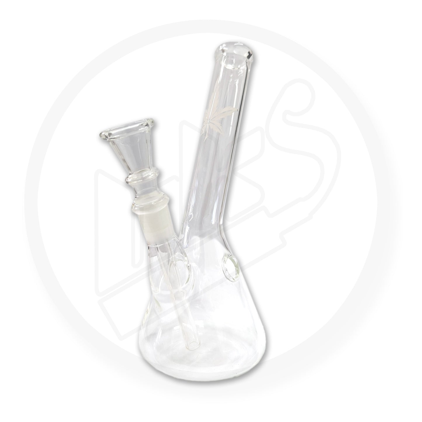 Glass Waterpipe - 20cm, Leaner with Bubble Base, Leaf