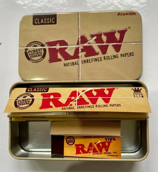 RAW - 2OZ - Tobacco Tin Smoking Gift Set | BROWN / Classic RAW Edition