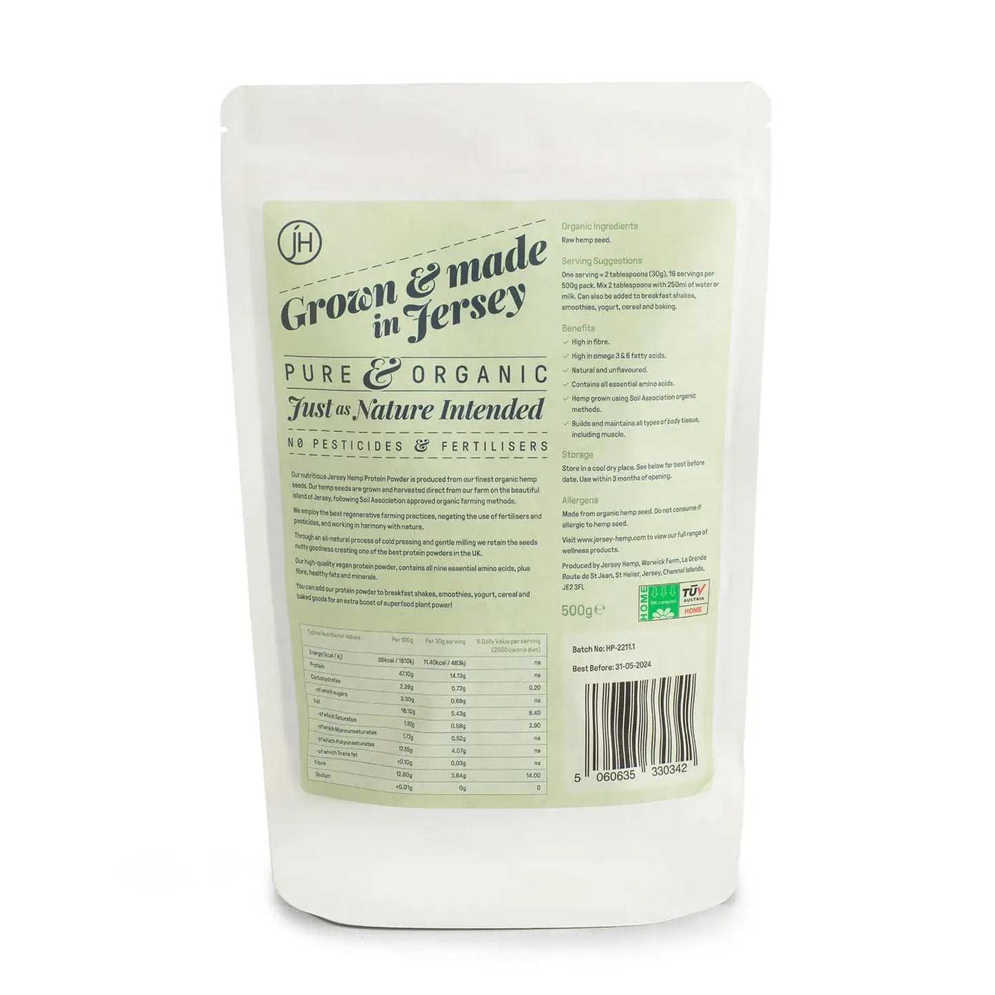 Jersey Hemp - Organic Hemp Protein Powder - 500g Bag