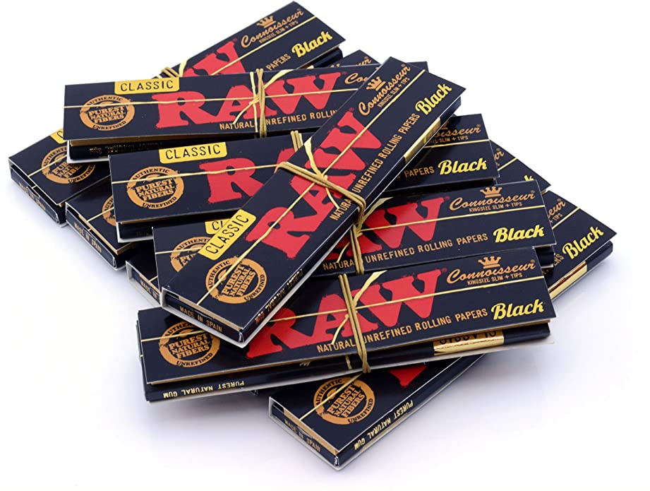 RAW - 'Black', Connoisseur, Kingsize Slim Papers + Tips