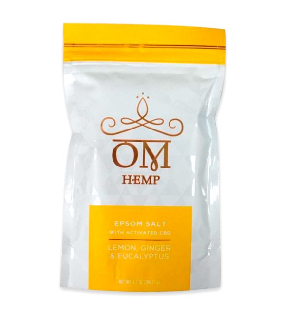 OM Hemp - Epsom Bath Salts, Lemon, Ginger & Eucalyptus with Activated CBD, 190g Bag
