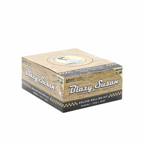 Blazy Susan - Brown, King Size Slim, Deluxe Rolling Kit, Papers, Tips & Tray (Unbleached)