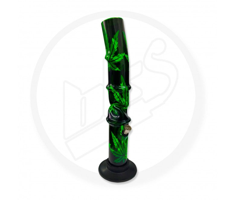Acrylic Waterpipe, 40cm - Leaner w/ Ice Twist , Cannabis Leaves
