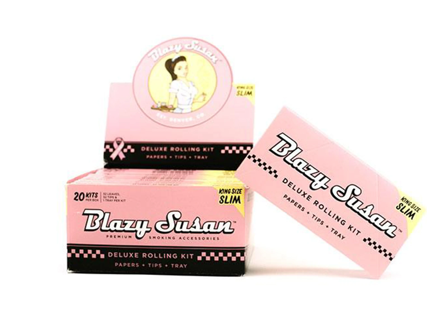 Blazy Susan - Pink, Deluxe Rolling Kit, King Size Slims (Papers, Tips & Tray)