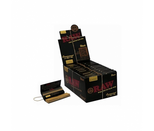 RAW - 'Black', Connoisseur, 1-1/4" Papers + Tips