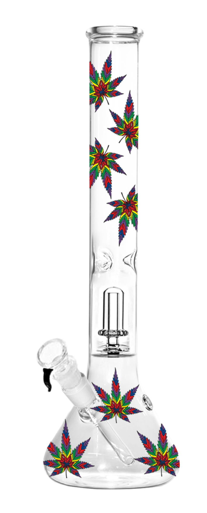 Glass Waterpipe - 40cm, Beaker w/ Percolator, Leaves