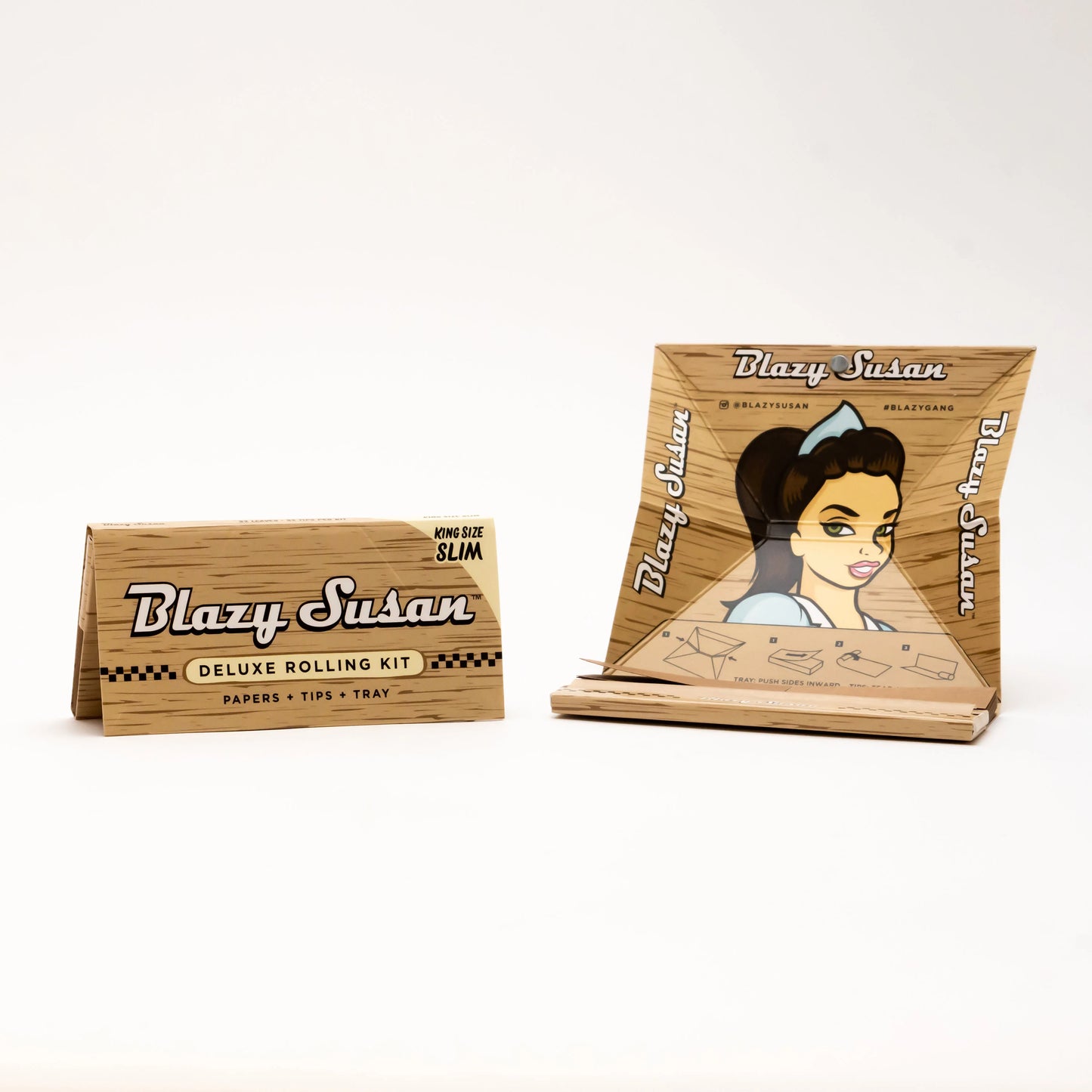 Blazy Susan - Brown (Unbleached), Deluxe Rolling Kit- King Size Slims (Papers, Tips & Tray)