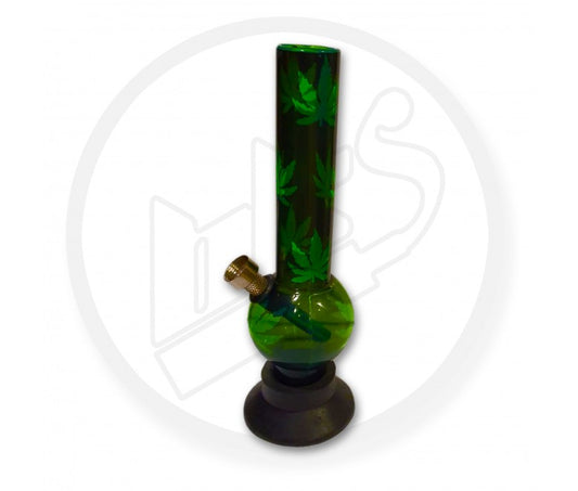 Acrylic Waterpipe - 20cm, Bubble, Mini Leaves (Green)