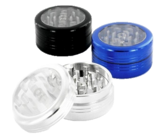 Grinder - 40mm, 2pc Metal, Push Up Base with Clear Window